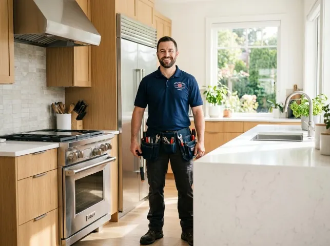 Appliance Repair Hero technician in a Bangor, MI kitchen after an appliance repair